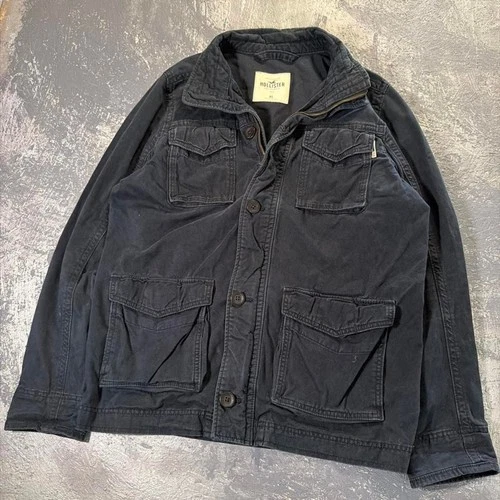 Hollister-co Men's Black y2k Navy Jacket Canvas military style Size XL - product listing photo