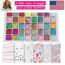 Face Glitter Face Gems, 40 Colors Glitter Gel Palette with 6 Sheets Self Adhe...
