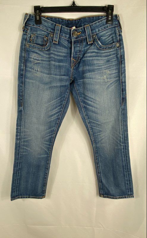True Religion Women's Kingston Crop Jeans Blue Vintage Y2K Low Rise USA Sz 25