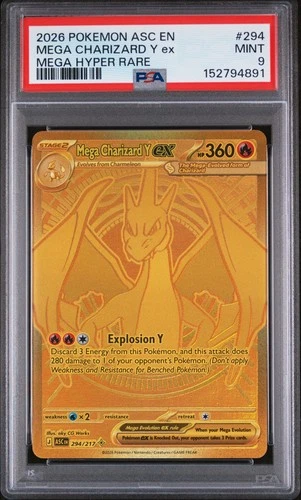 2026 POKEMON ASCENDED HEROES MEGA HYPER RARE #294 MEGA CHARIZARD Y EX PSA 9