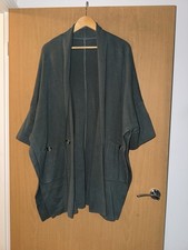 Oversized Knit Kimono Cardigan Dark Grey Green Longline Open Front Pockets BNWOT