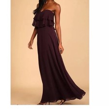 Lulus Devoted to Romance Dark Purple Strapless Maxi Fairy Dress women's size XS