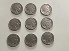 Lot of 9 - Buffalo Nickels - Circulated Coins, Assorted Dates and Mint Marks