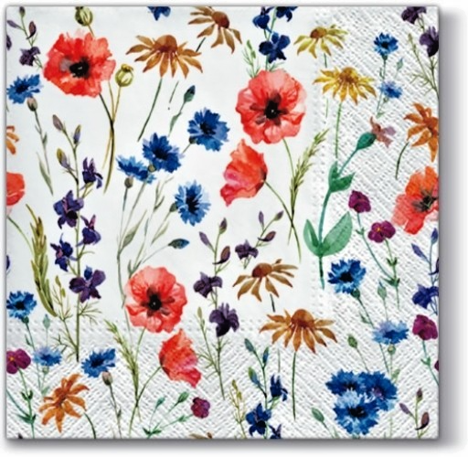4 x Paper Napkins/33cm/3Ply/Decoupage/Flowers/Cornflowers/Poppies/Wildflowers