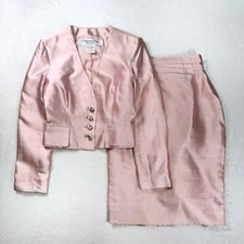 Christian Dior by John Galliano Crystal Bijou Button Silk Suit Set Pink 36 Used