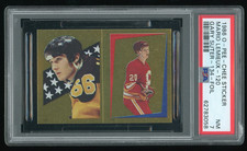 Mario Lemieux with Gary Suter FOIL 1986-87 O-Pee-Chee Stickers #120 134 PSA 7*