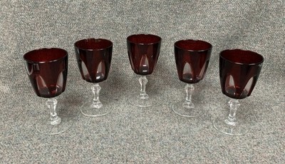 5x Cristal D'Arques Durand Gothic Bogen Rubin Rotweingläser klar geschliffen Vintage