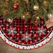 AVOIN colorlife Buffalo Plaid Snowflake Christmas Tree Skirt 36 Inch