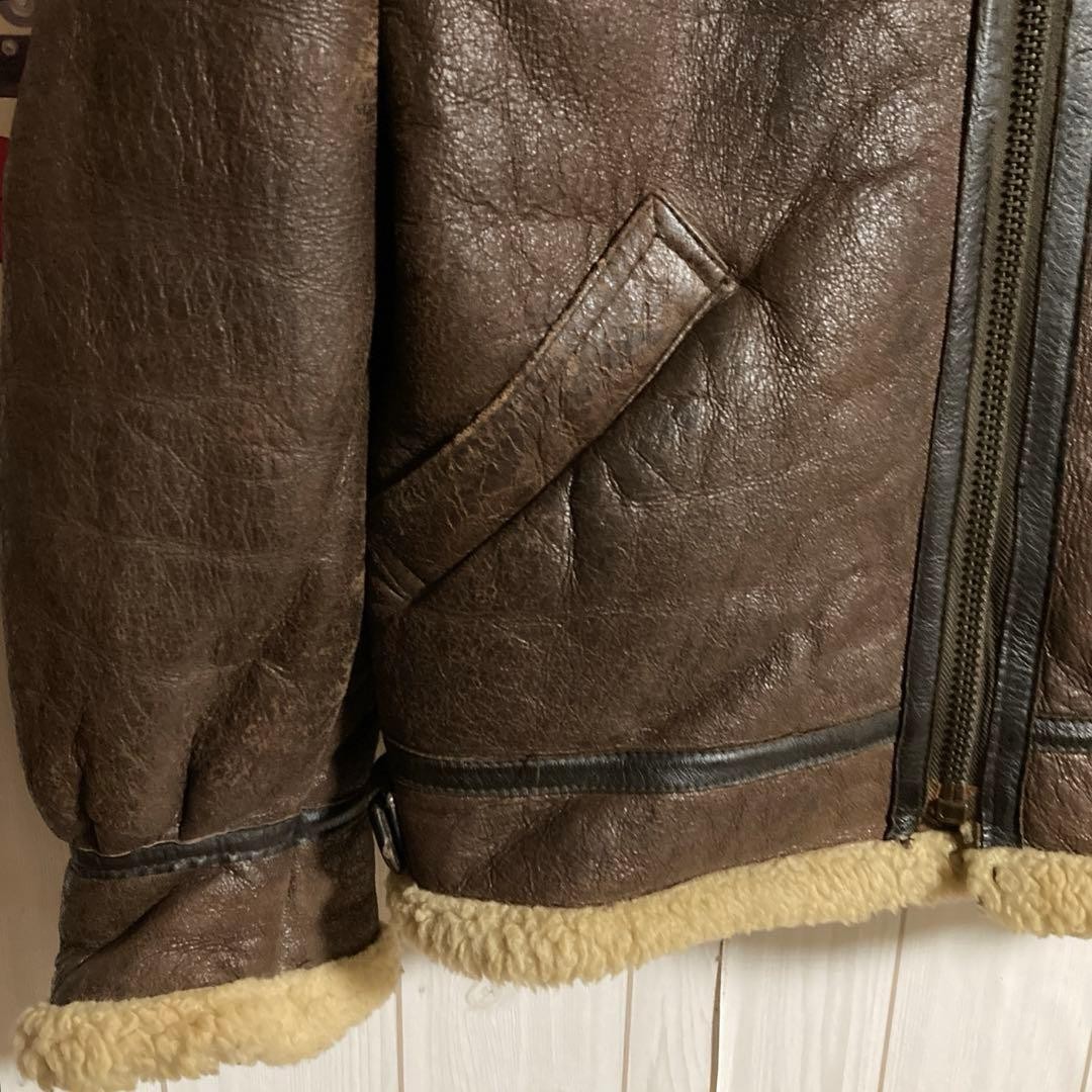 ROBO B-3 Leather Flight Jacket 90s Vintage Mouton Coat Size L Used