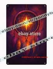 Fire Star Dreamcatcher Celestial Energy Fantasy Tin Sign with Radiant Center