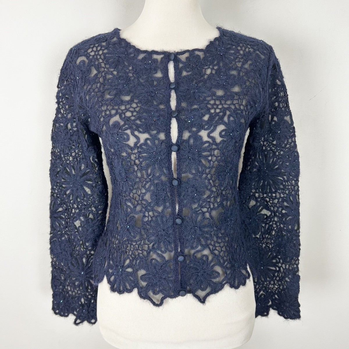 Cheap & Chic by Moschino Navy Floral Lace Cardigan Sweater Size