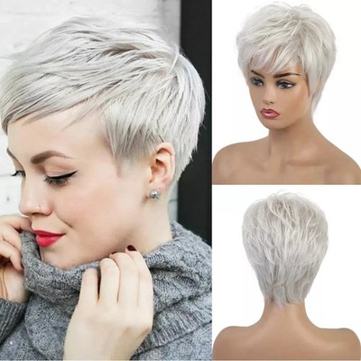 Short Gray Wigs for Women Straight Pixie Cut Wigs Fashion Party Wigs Heat Safe