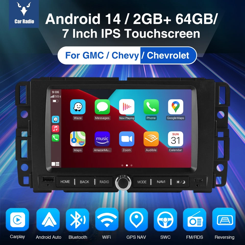 Car Stereo Radio 64G For GMC Yukon Chevy Silverado Sierra Android 14 GPS Navi BT - Image 2 of 4
