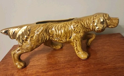 McCoy Hunting Dog Pointer/Irish-Setter Glossy Brown W/ Gold Trim Planter 16"