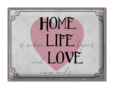 Ontrada Blechschild 30x40cm gewölbt Spruch Home Life Love never ends Metal