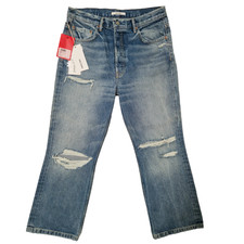 Jeans Grlfrnd Donna 31X26 Blu Ragazza Dorata Linda Pop Crop High Rise Los