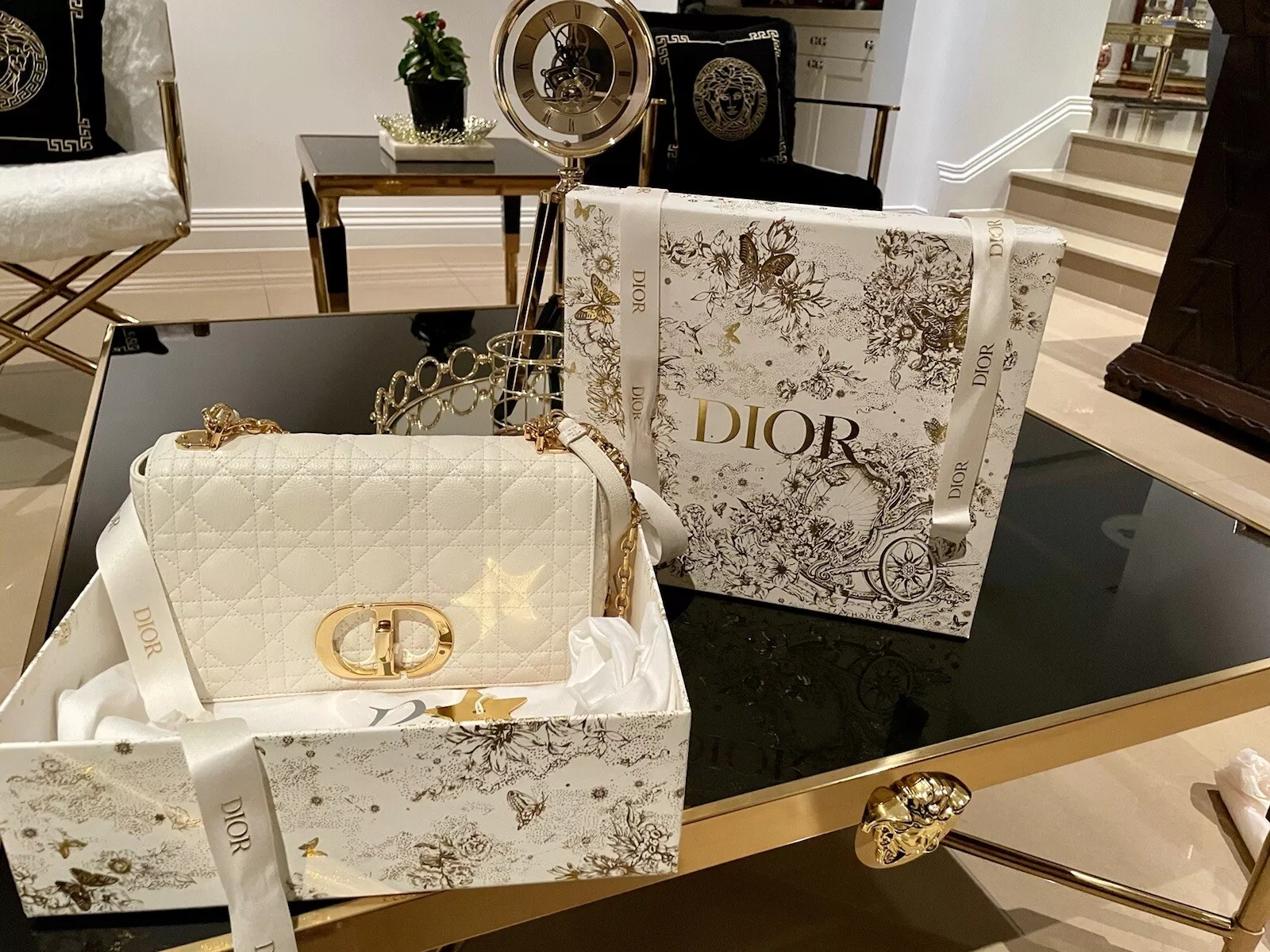 Authentic Genuine Leather Dior Caro White Medium Handbag Calf Skin Shoulder Bag