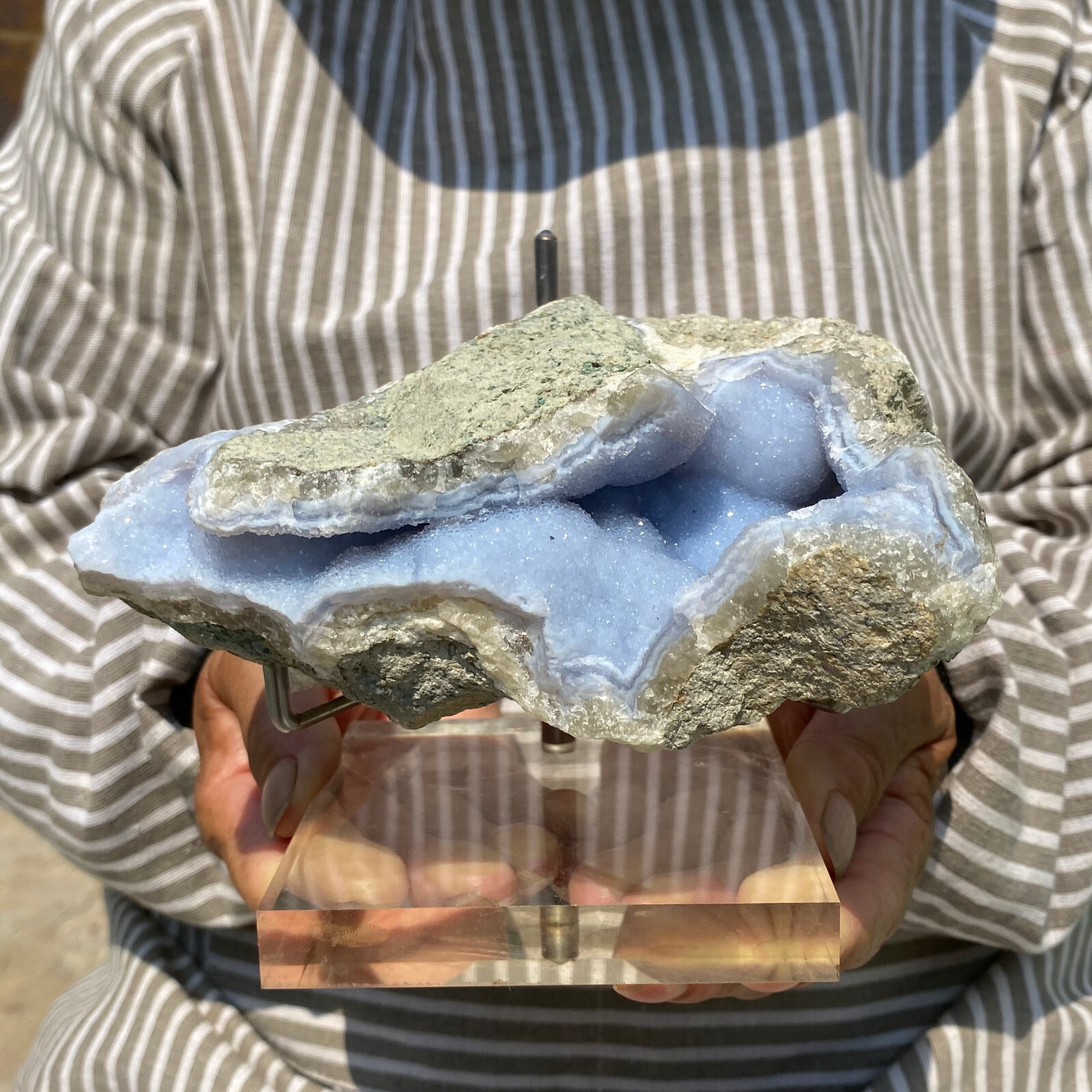 1260g Large Blue Chalcedony Quartz Banded Crystal Geodes Rough Specimen ...