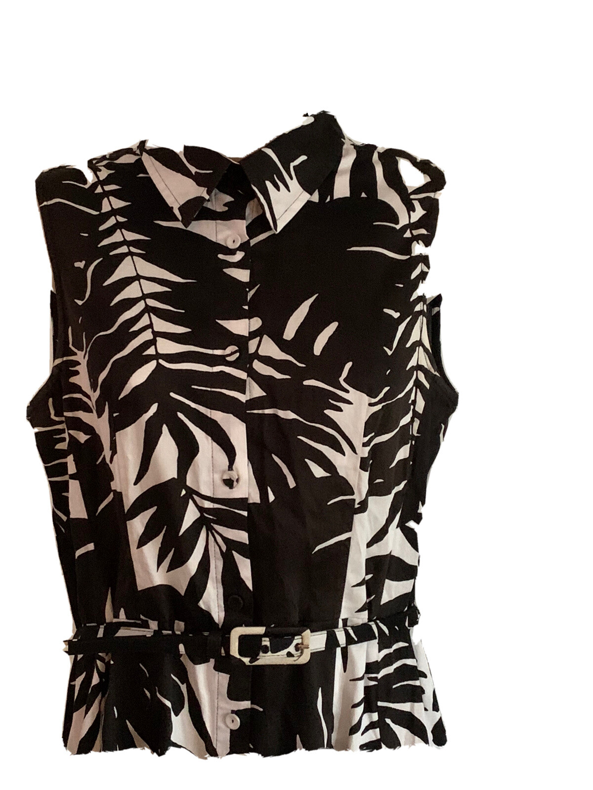 Talbots New Spring Summer long 10 button shirt dress cotton Black White 6 eBay