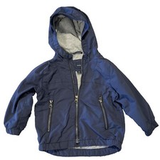 Baby Gap Toddler Windbreaker Rain Jacket w/ hood Navy Blue Lined 18-34M Zip Up