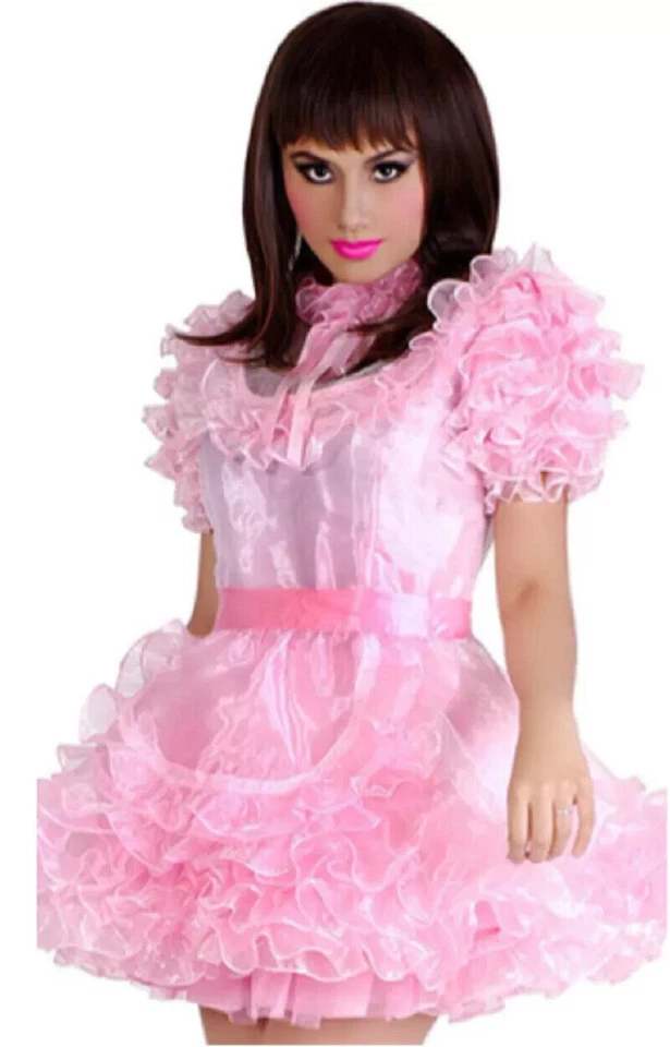 Girl Maid Sissy Pink Satin Lockable Dress Cosplay Costume Tailor-made - Image 2 of 4