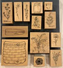 13 Rubber Stamps Wood Mounted Garden Botanical Floral Plants