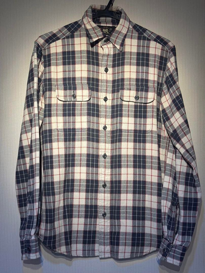 トップス RRL USN Long Sleeves Shirt L RRL 25th Anniversary Navy Check Open Collar Long Sleeve