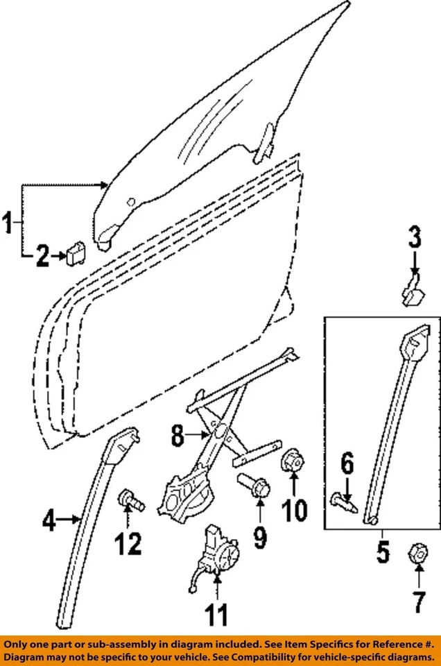 Vidrio puerta delantera derecha OEM 2005 2006 2007 2008 2009 Subaru Legacy Sedán Foto 3 de 4