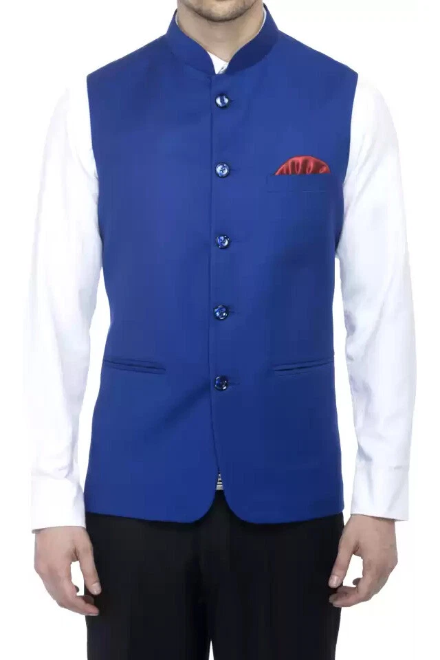 Mens mandarin neck Blue Wedding Casual Waistcoat Vest (Customizaion Available) - Image 2 of 4