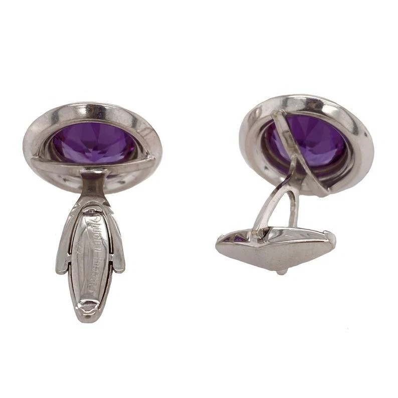 Transparent Violet Purple 6.12CT Amethyst With Blue Sapphire Halo Men's Cufflink - Image 2 of 3