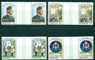 St. Kitts Scott #108-111 MNH GUTTER PAIRS Boys Brigade Centenary $$