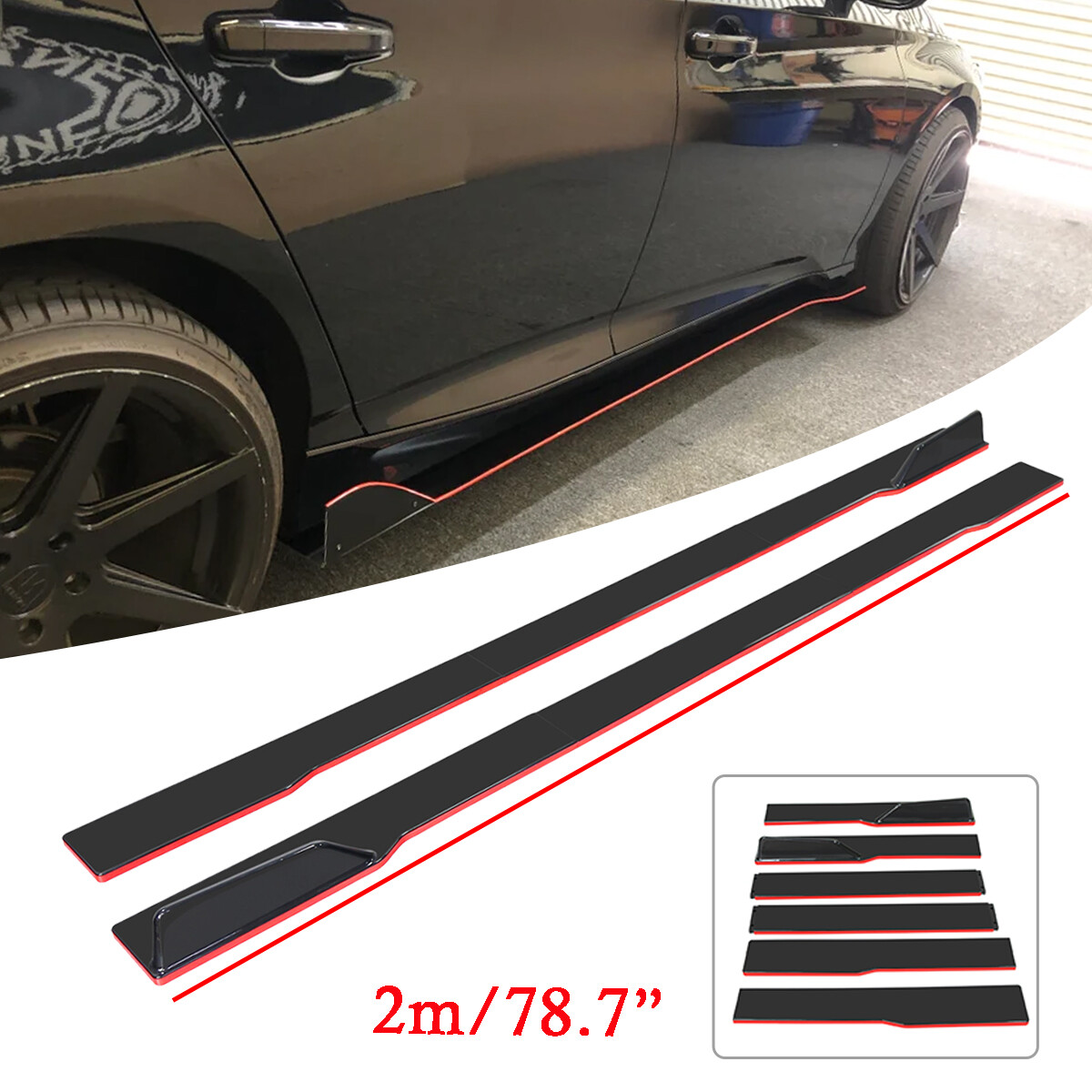 Car Side Skirt, 8PCS Car Body Styling Side Skirt Bright Black