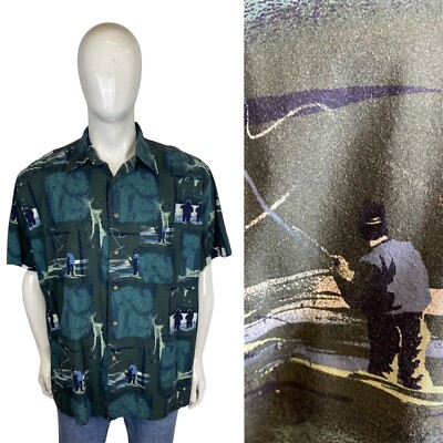 Pendleton Vintage Fischen Hawaiihemd XL Angeln Reh Fisch Aufdruck Rockabilly