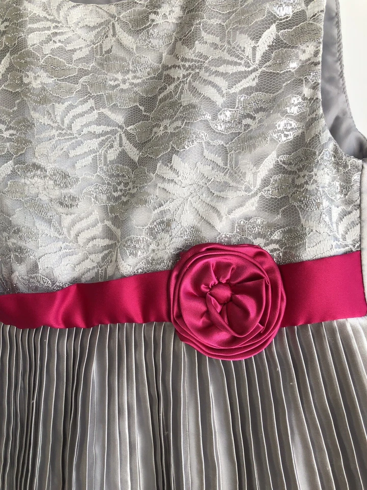PENELOPE MACK Sliver Gray Pink Party Holiday Dress Girls Sz 6 Lined - Image 2 of 4