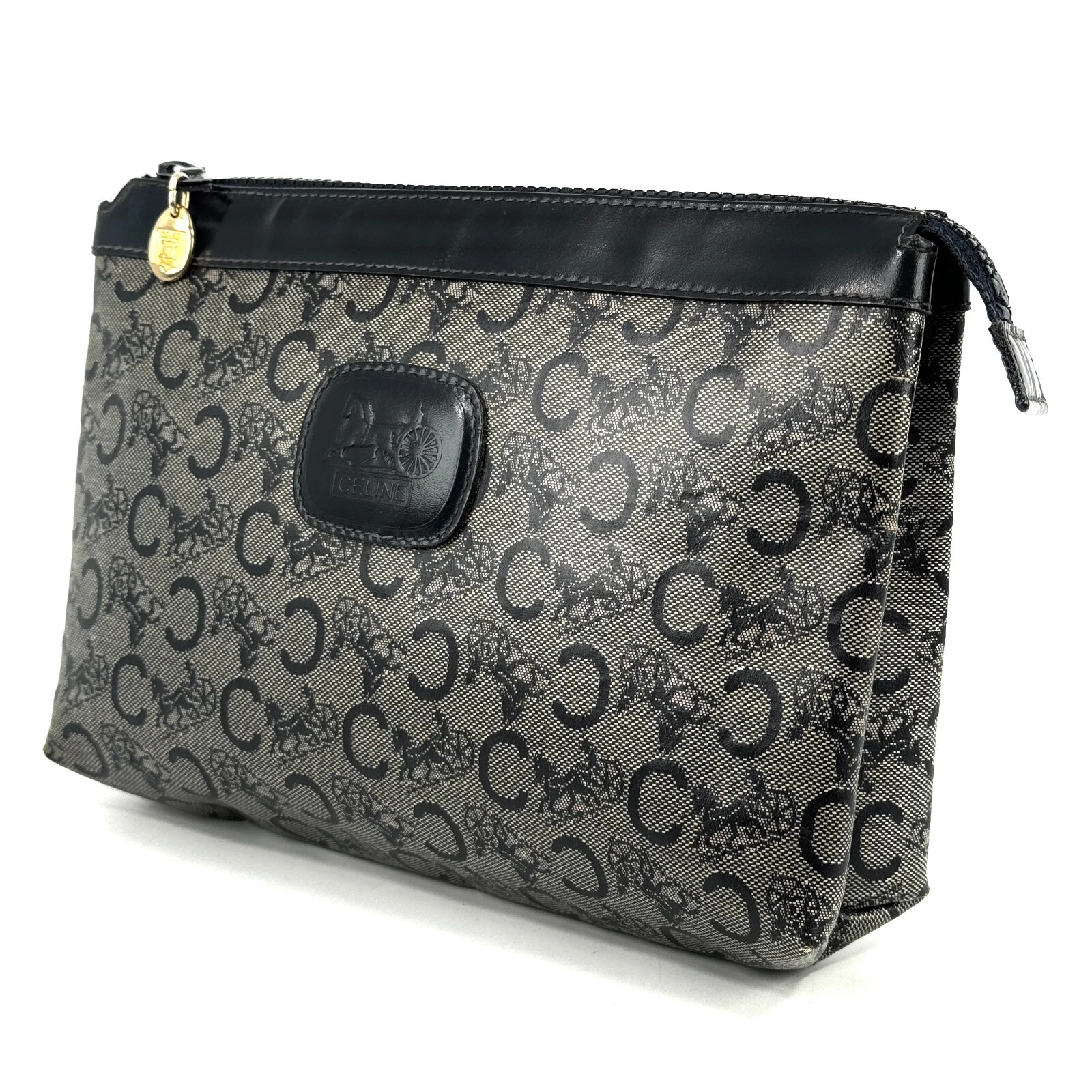 CELINE C Macadam Pochette Pochette Pochette Pelle PVC Nero MO5 Autentica