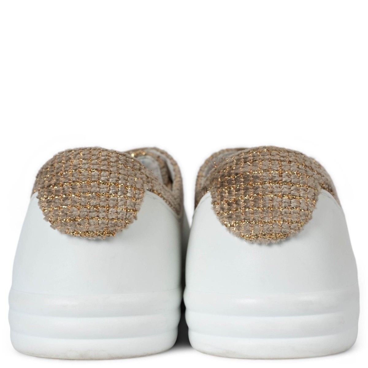 70804 auth CHANEL white leather & gold TWEED 17A COSMOPOLITE