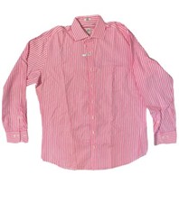 Peter Millar Mens LARGE Pink White Striped Button Front Long Sleeve Dress Shirt