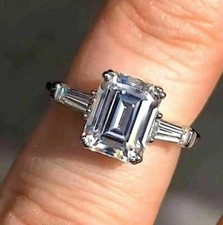 Emerald Cut 4.10Ct White Diamond Lab-Created Engagement Ring 925 Sterling Silver