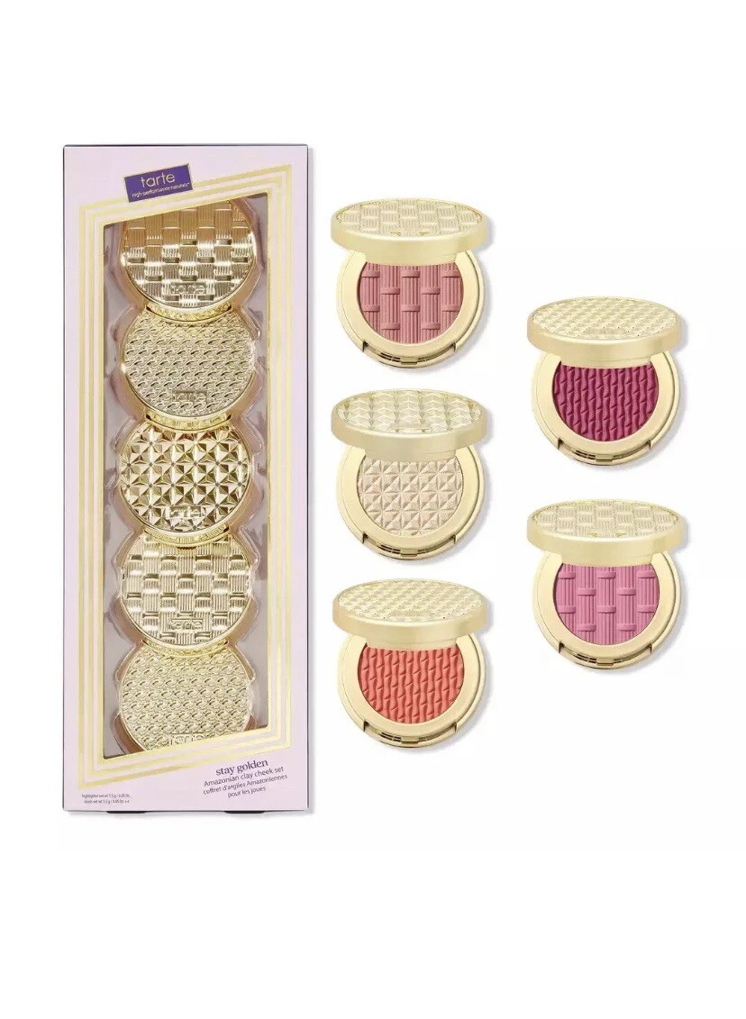 TARTE Stay Golden Amazonian Clay Cheek Set (3 Blushes 1 Highlighter) + Mascara