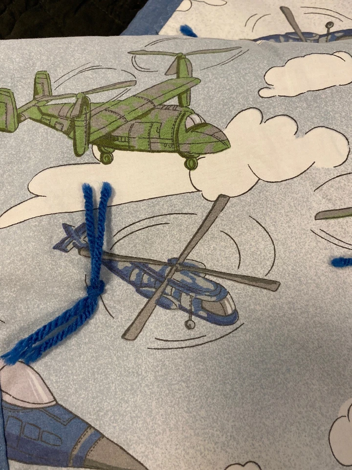 Colcha de bebê feita à mão menino aviões amarrados helicóptero exército marinha militar camuflagem aérea - Imagem 3 de 4