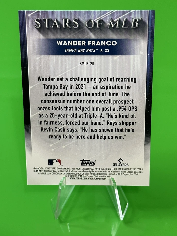 ⚾⚾2022 Topps Series 1 Stars of MLB #SMLB-20 Wander Franco Rookie RC, Rays!!⚾⚾ - Image 2 of 3