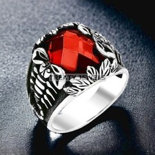 Garnet Emerald Cut Gemstone With 925 Sterling Silver Ring For Men's 657