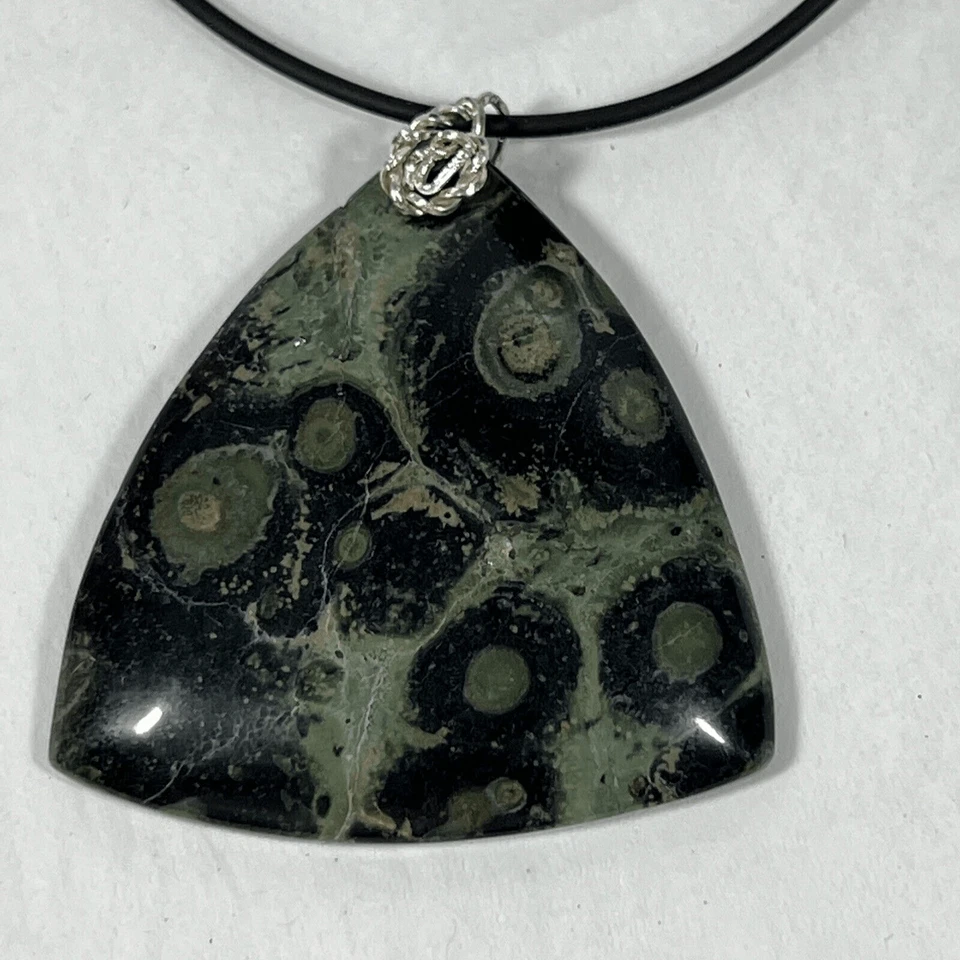 Swirly Jasper Collar Statement Pendant Necklace Natural Adjustable Black Cord - Image 4 of 4