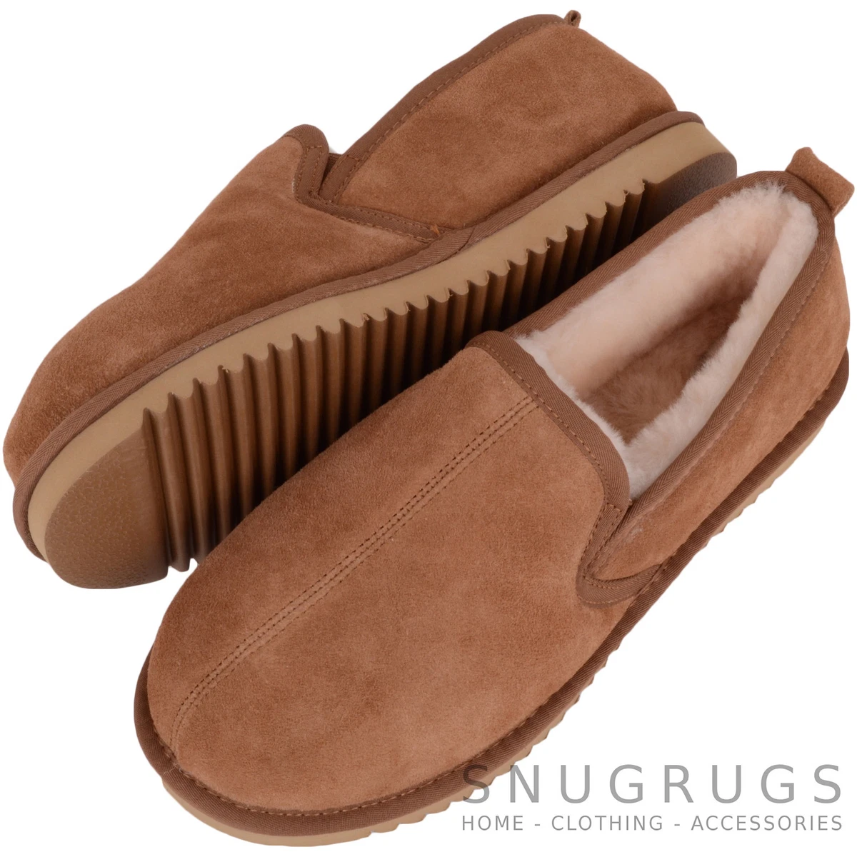 Mens Luxury Sheepskin Slipper Indoor Shoe with Hard Sole Chestnut