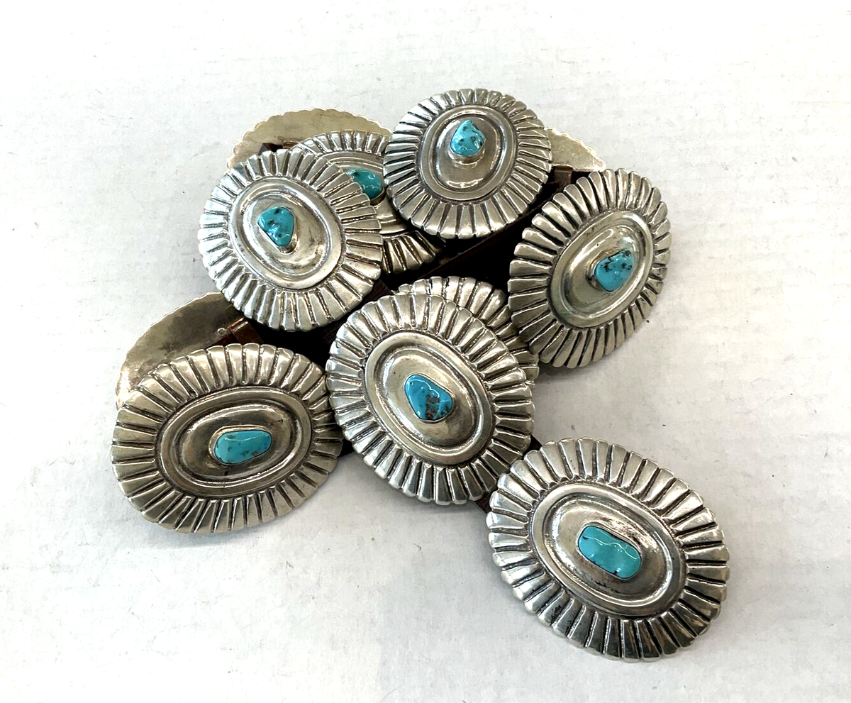 Navajo Sterling Silver Concho Belt with Turquoise Hallmarked Navajo Sterling Silver Concho Belt with Turquoise Hallmarked