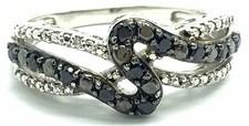 Sterling Silver Black Onyx CZ Twist Overlap Split Crossover Band Cocktail Ring 7