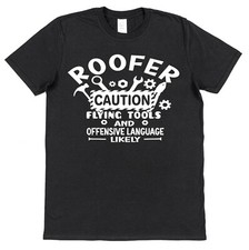 Roofer Caution Flying Tools & Language Roof Builder T-shirt for Roofer Gift