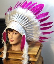 Pink Indian Headdress Native American Feather Head Dress Costume Fancy Dress