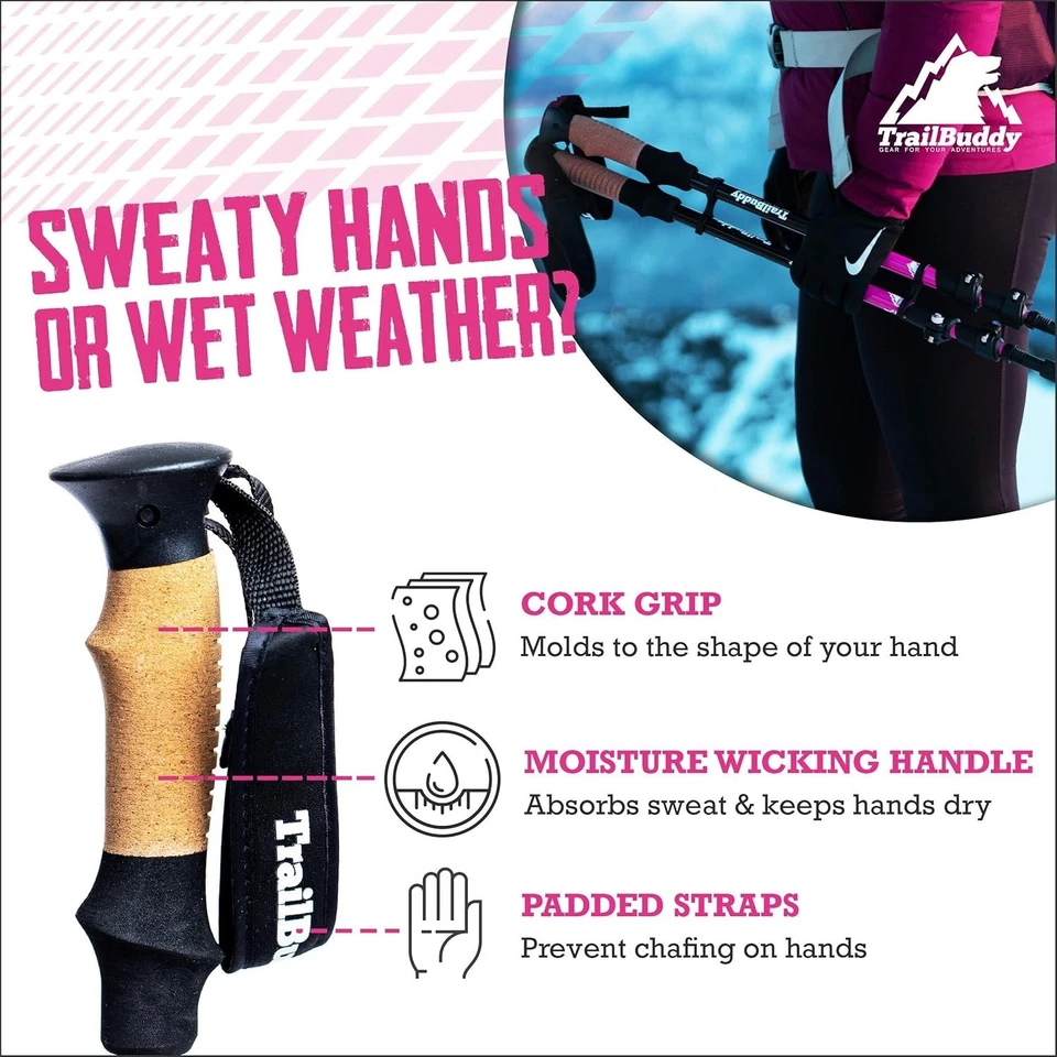 Bastones de senderismo ajustables TrailBuddy para raquetas de nieve y mochileros, Aqua Sky Foto 4 de 4