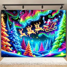 2D Flat, 2D Flat Banner 1pc, 1pc, UV Reactive Fantasy Christmas Night Tapestry -
